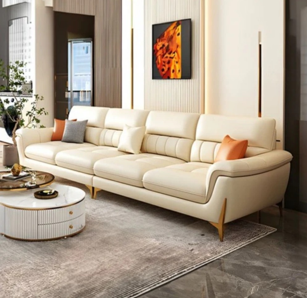 Cream leather sofa in modern interior